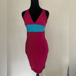 Magenta & Turquoise Bandage Bodycon Dress - Size M -
 "AS IS"